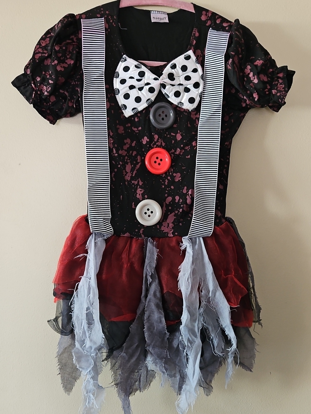 Kids Black & Red Clown Dress Costume with Polka Dot Bow